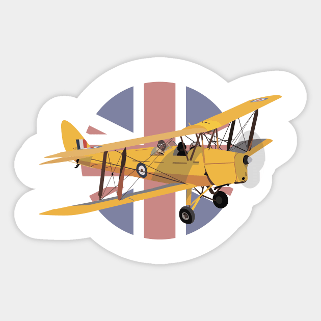 de Havilland DH.82 Tiger Moth British WW2 Airplane with British Flag Sticker by NorseTech